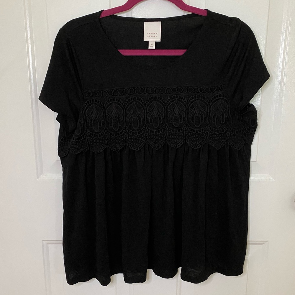 Lauren Conrad black crochet top MEDIUM